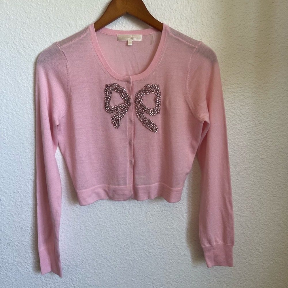 Love Shack Fancy Pink Top with Bow Bead Detail